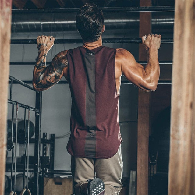 Brand Mens Curved Hem Patchwork Gyms Stringers Vest Bodybuilding Clothing Fitness Man Tanks Tops