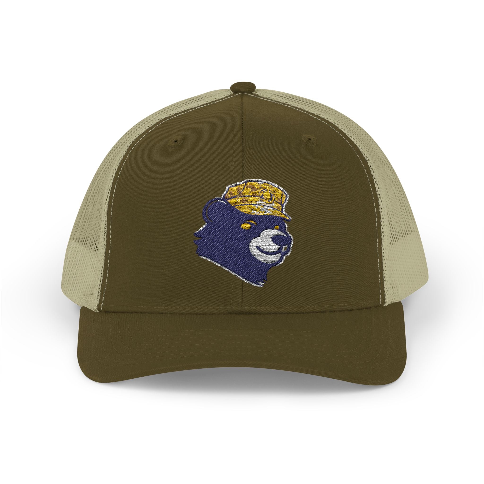 Trucker Hat – Vintage Embroidered Bear with Yellow Cap Snapback Customizable