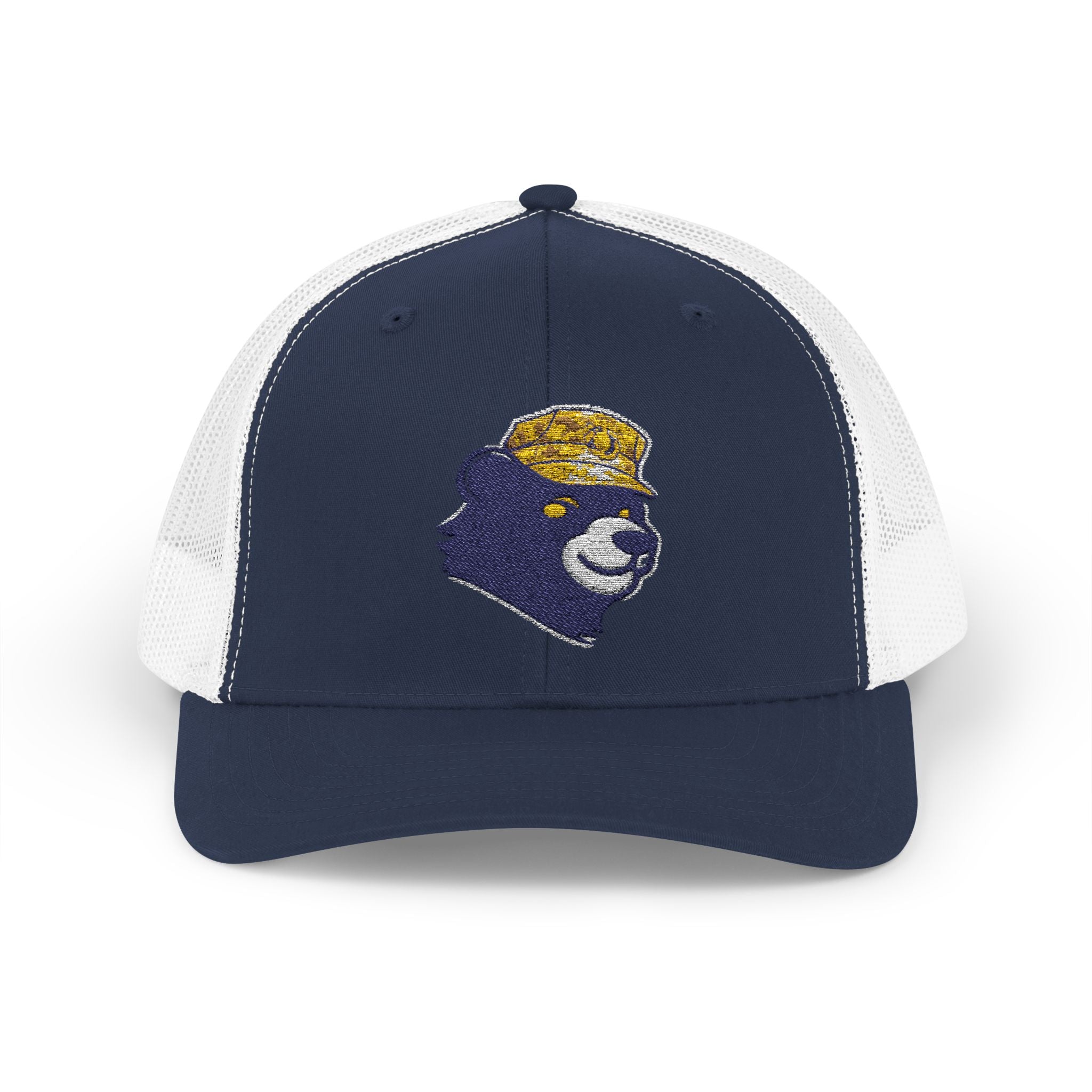 Trucker Hat – Vintage Embroidered Bear with Yellow Cap Snapback Customizable