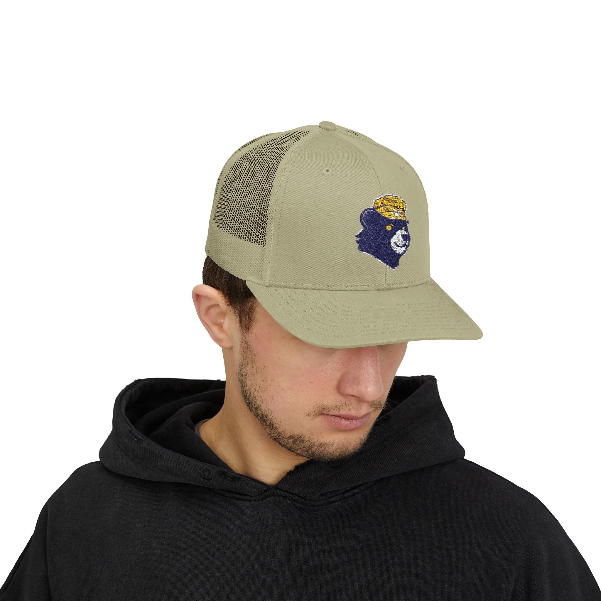 Trucker Hat – Vintage Embroidered Bear with Yellow Cap Snapback Customizable