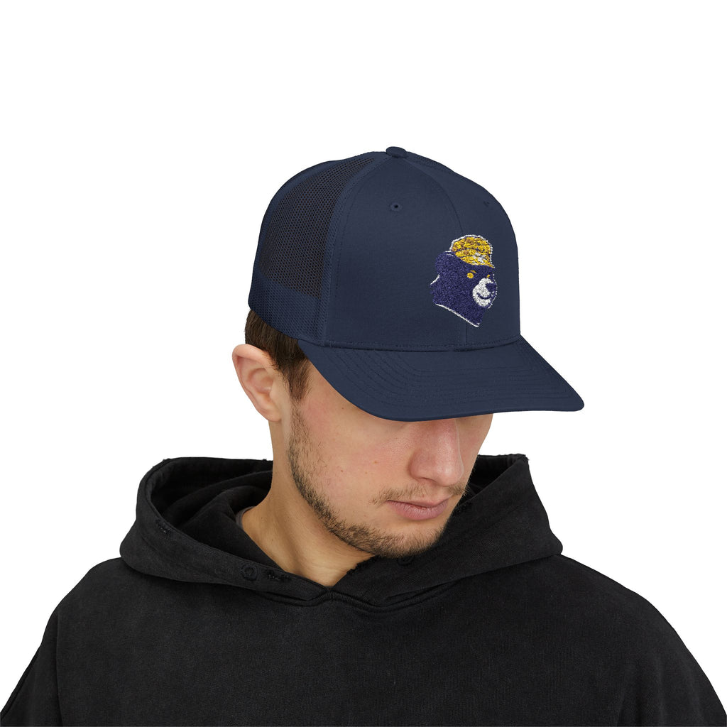Trucker Hat – Vintage Embroidered Bear with Yellow Cap Snapback Customizable
