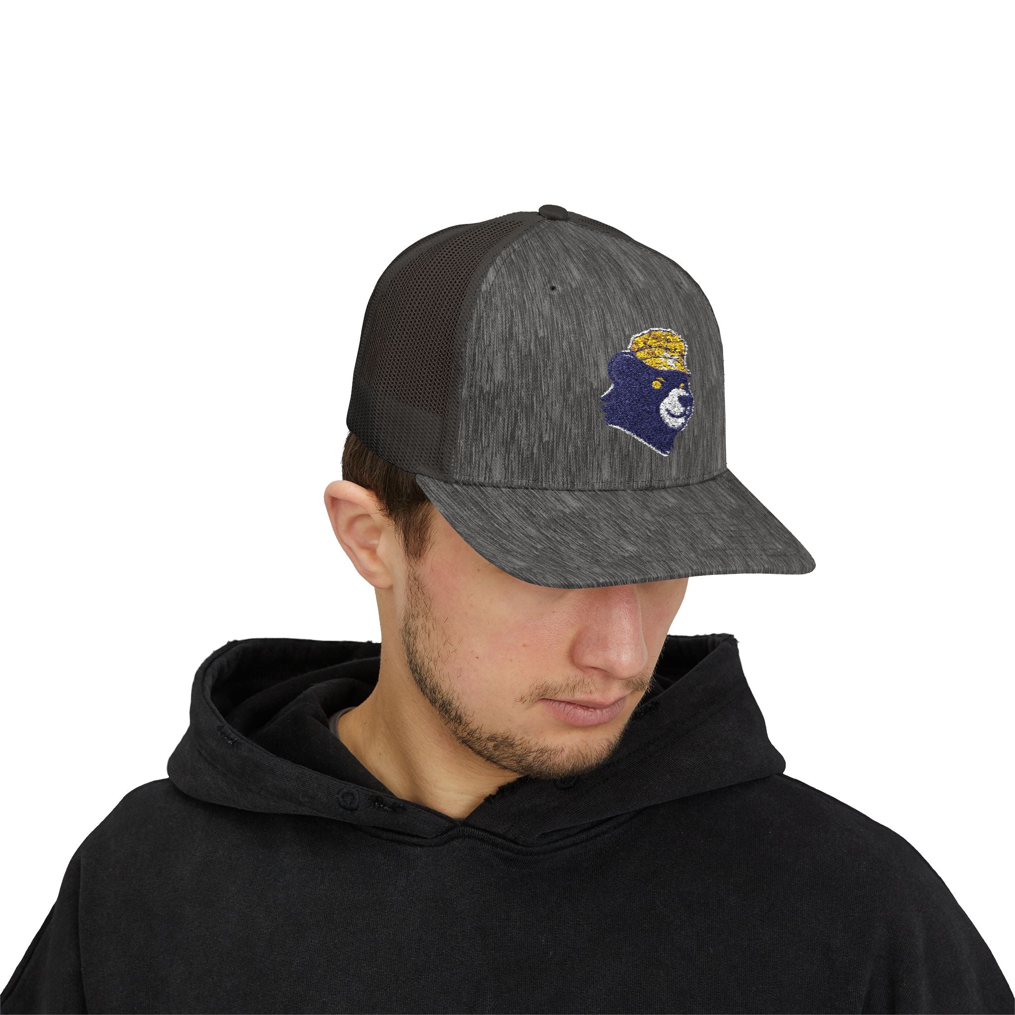 Trucker Hat – Vintage Embroidered Bear with Yellow Cap Snapback Customizable