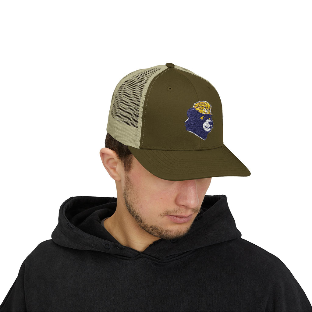 Trucker Hat – Vintage Embroidered Bear with Yellow Cap Snapback Customizable