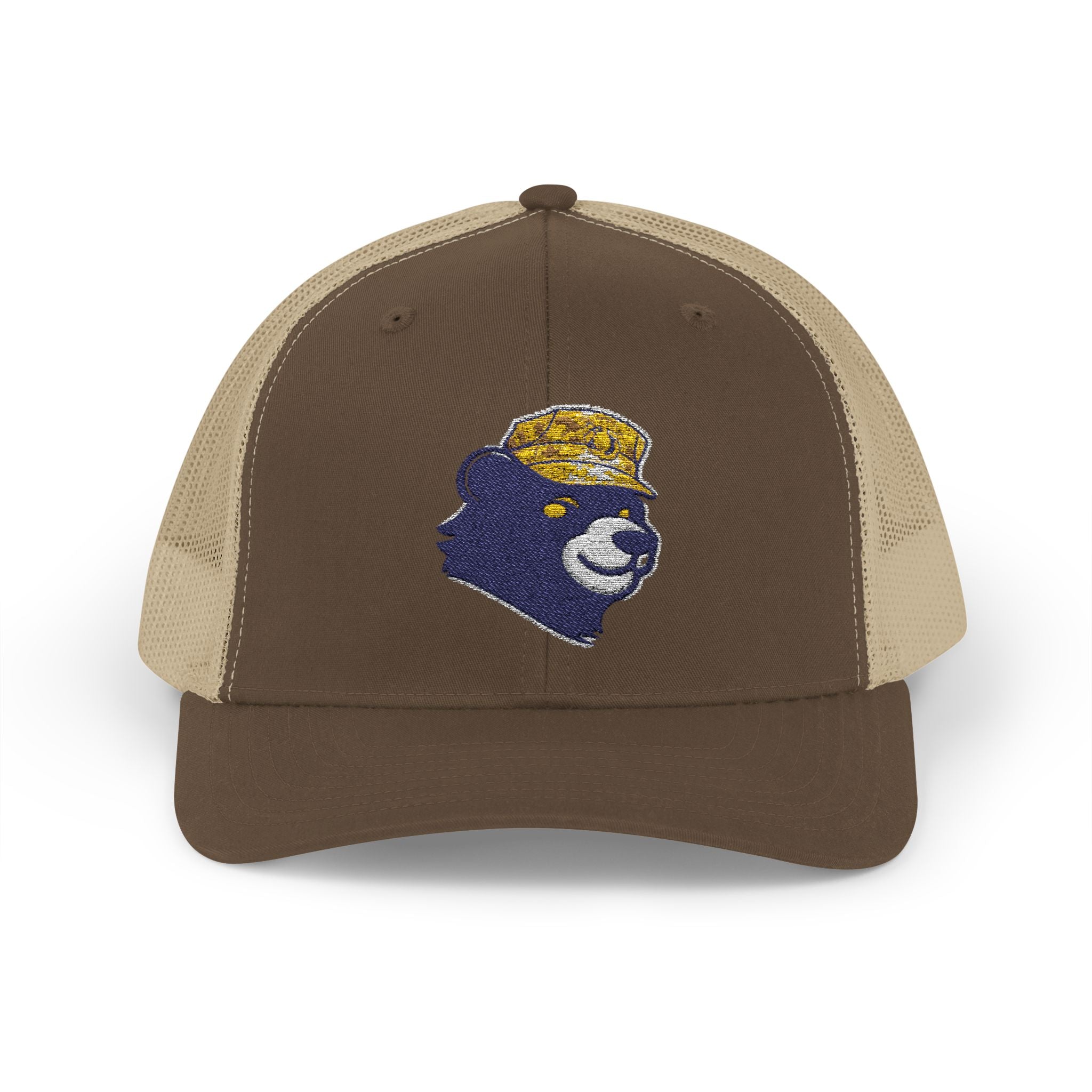 Trucker Hat – Vintage Embroidered Bear with Yellow Cap Snapback Customizable