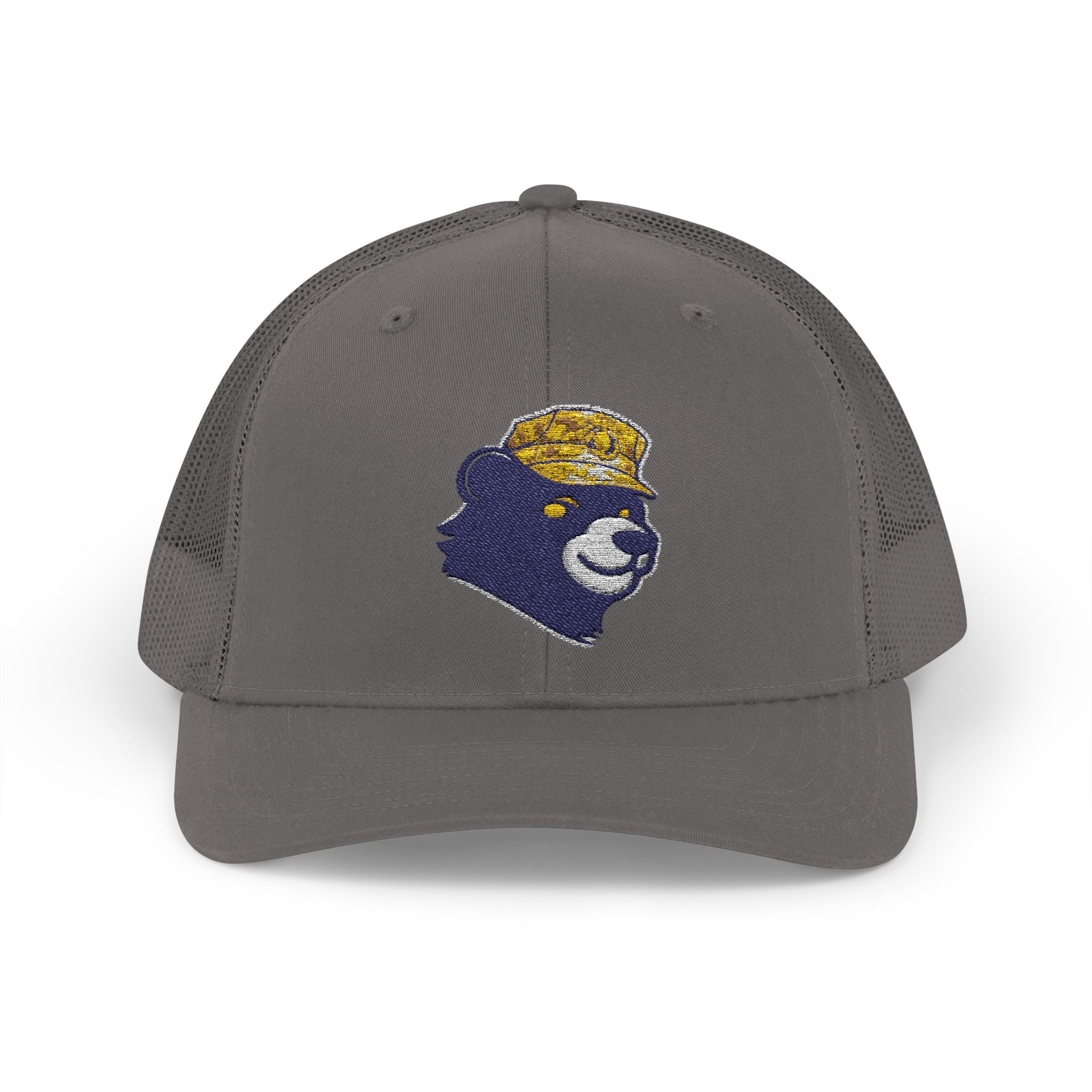 Trucker Hat – Vintage Embroidered Bear with Yellow Cap Snapback Customizable