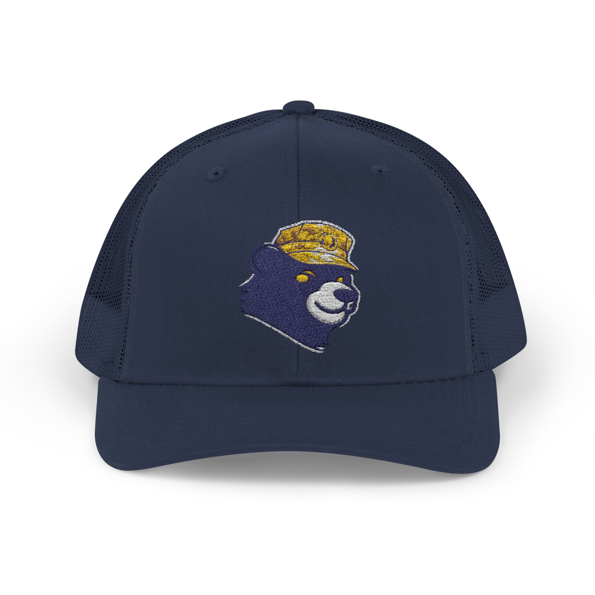 Trucker Hat – Vintage Embroidered Bear with Yellow Cap Snapback Customizable