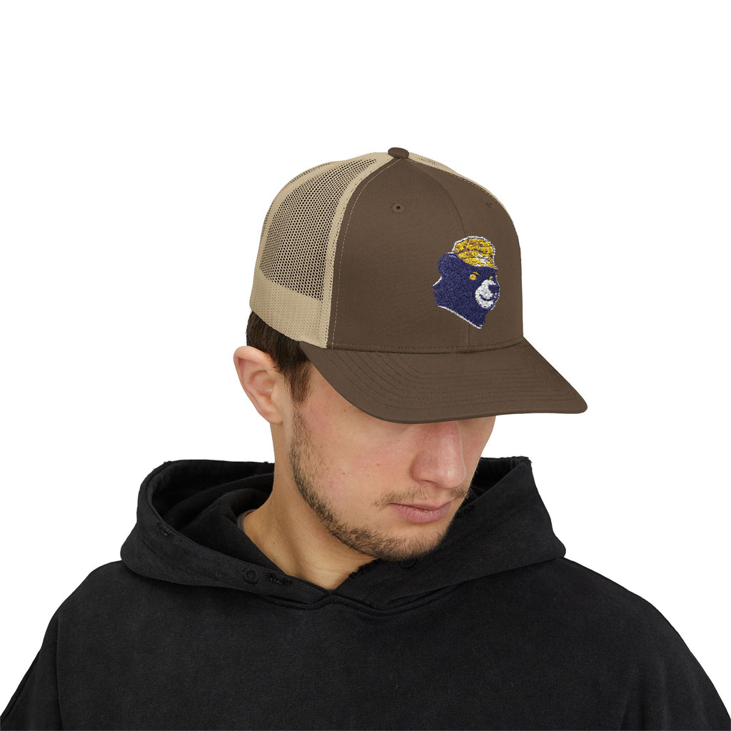 Trucker Hat – Vintage Embroidered Bear with Yellow Cap Snapback Customizable
