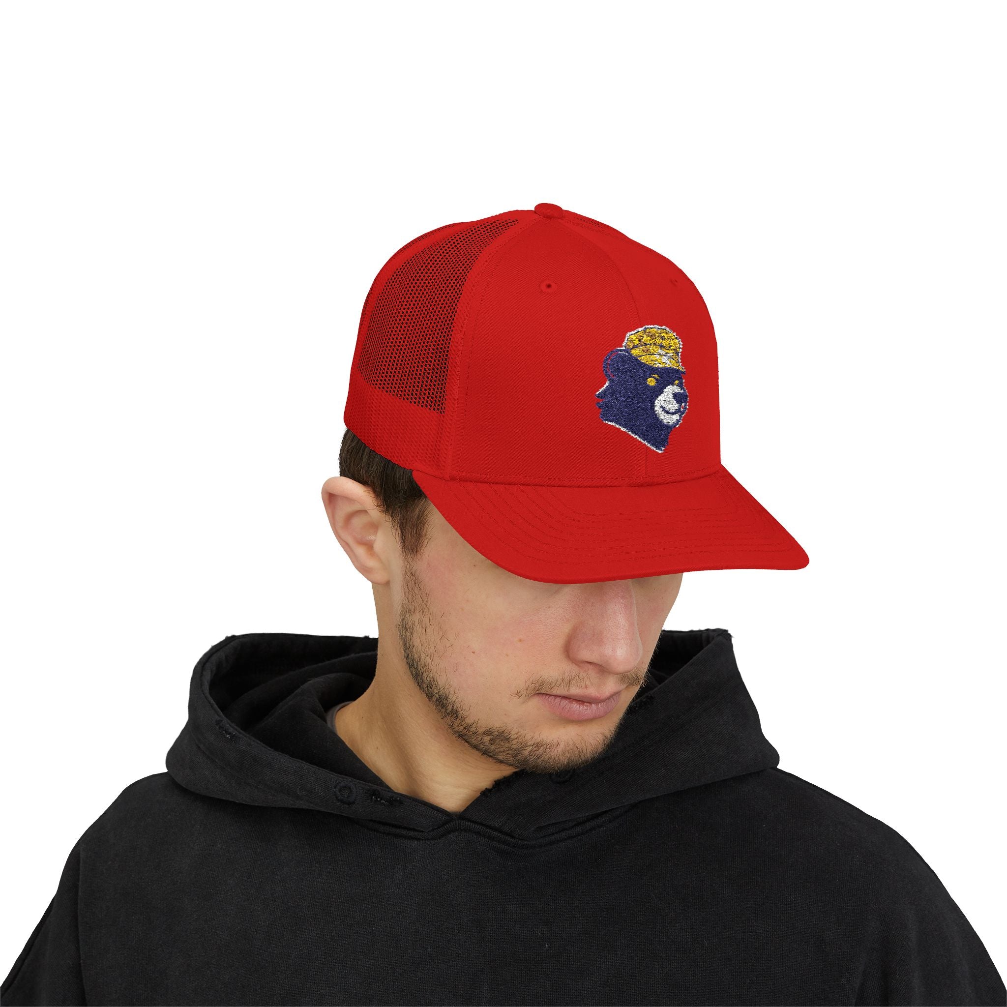 Trucker Hat – Vintage Embroidered Bear with Yellow Cap Snapback Customizable