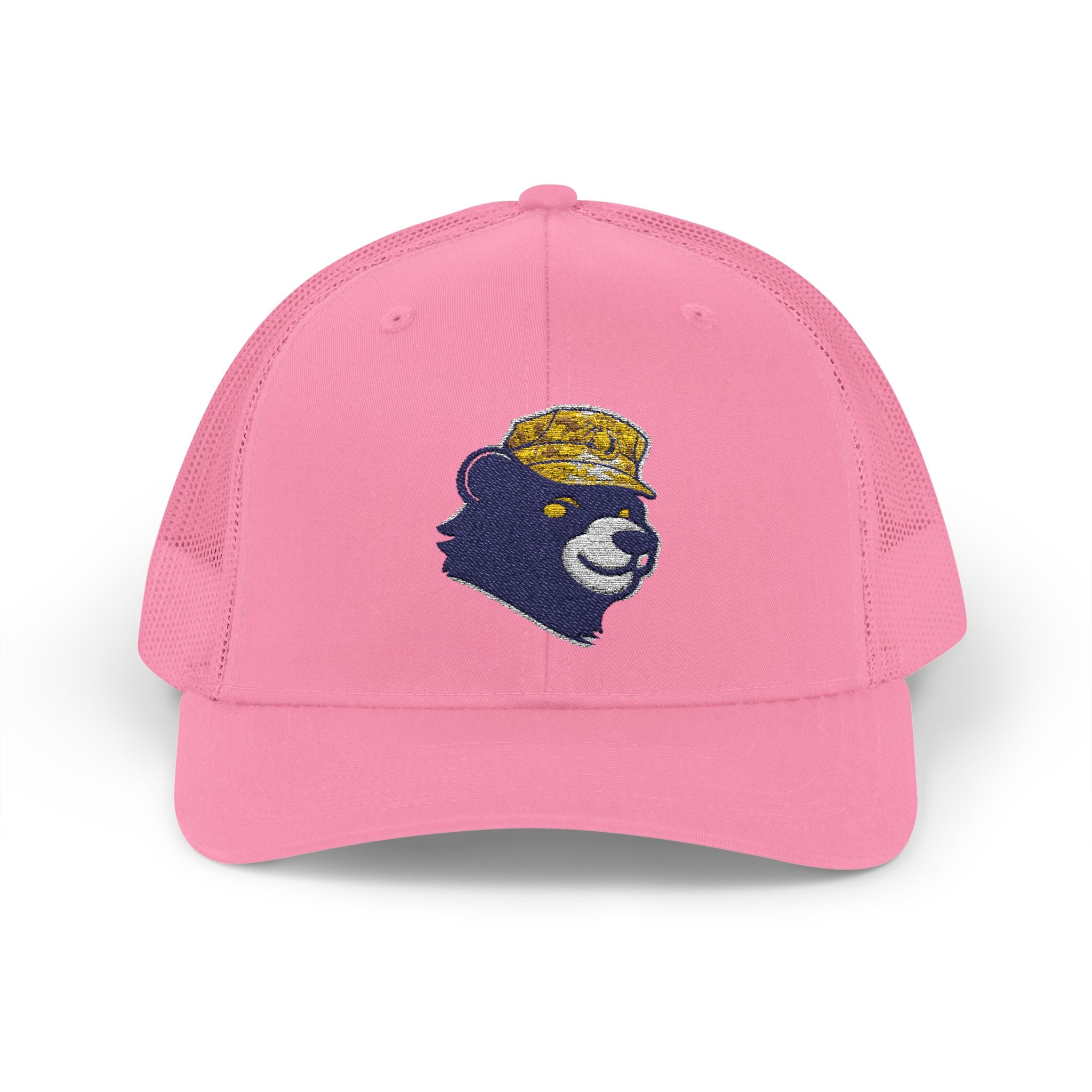 Trucker Hat – Vintage Embroidered Bear with Yellow Cap Snapback Customizable