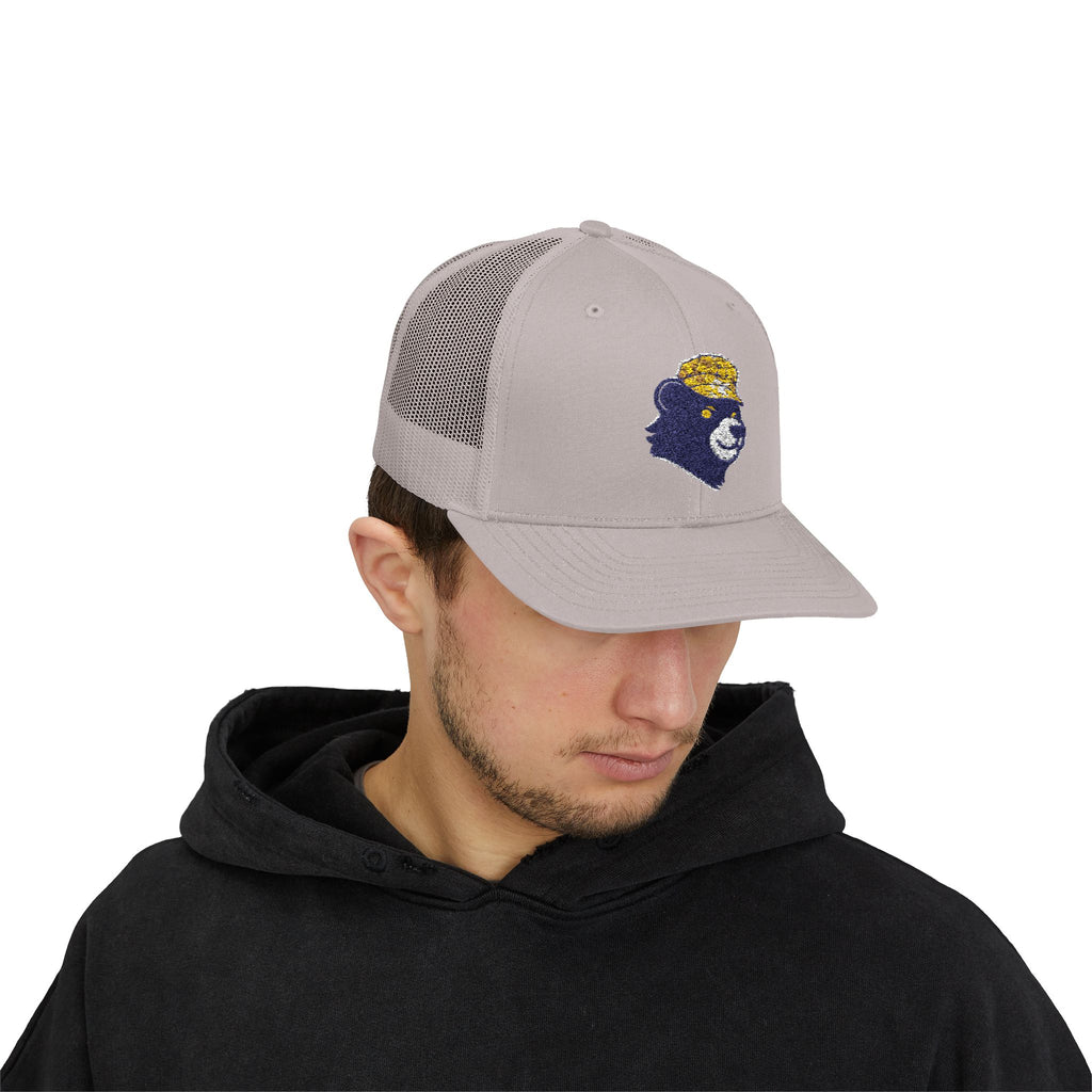 Trucker Hat – Vintage Embroidered Bear with Yellow Cap Snapback Customizable
