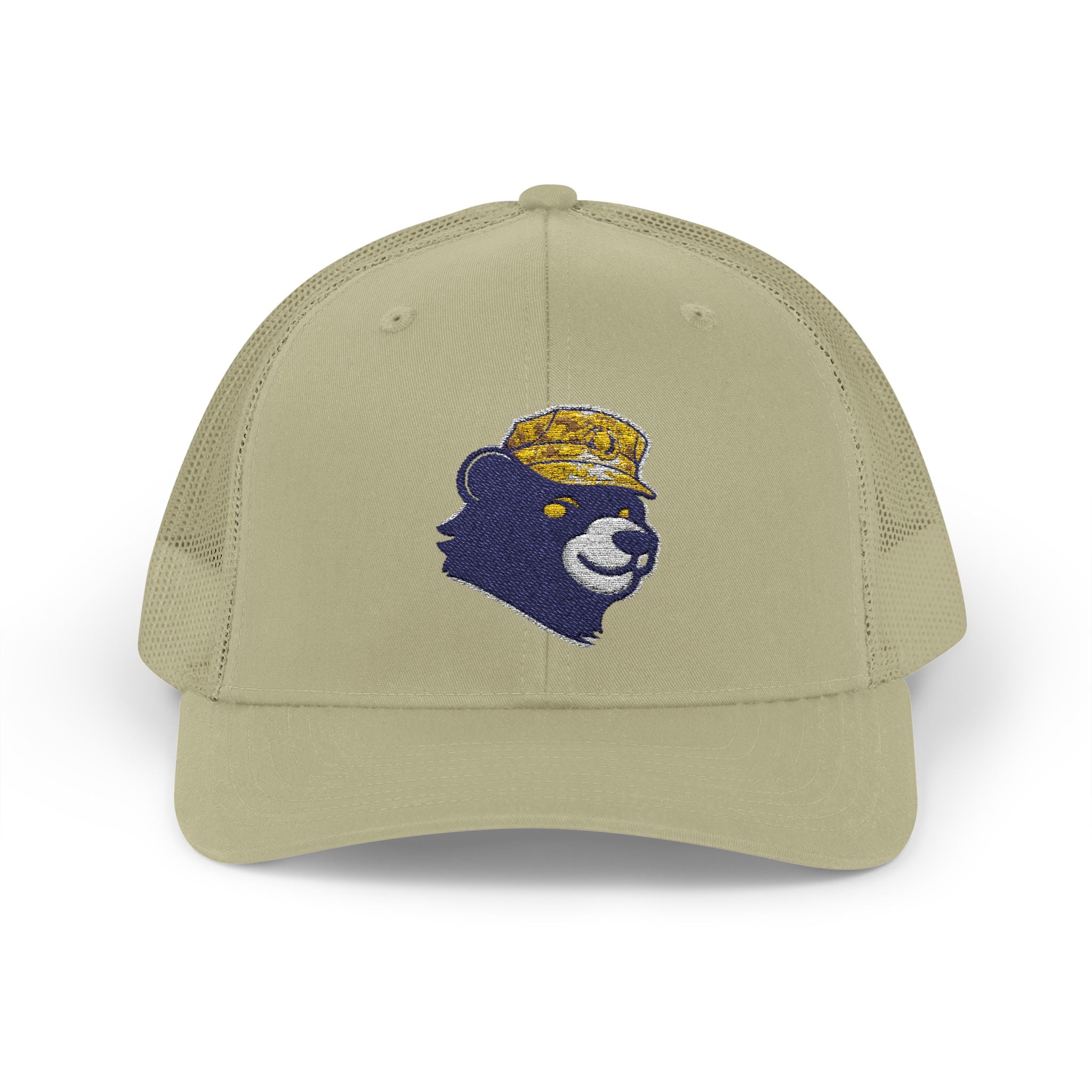 Trucker Hat – Vintage Embroidered Bear with Yellow Cap Snapback Customizable