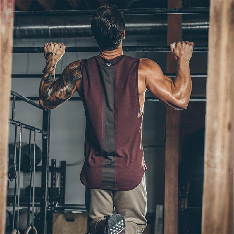 Brand Mens Curved Hem Patchwork Gyms Stringers Vest Bodybuilding Clothing Fitness Man Tanks Tops