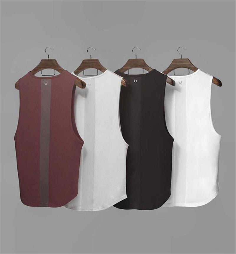 Brand Mens Curved Hem Patchwork Gyms Stringers Vest Bodybuilding Clothing Fitness Man Tanks Tops